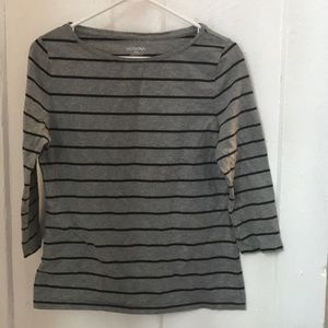 Grey and black stripe shirt.
